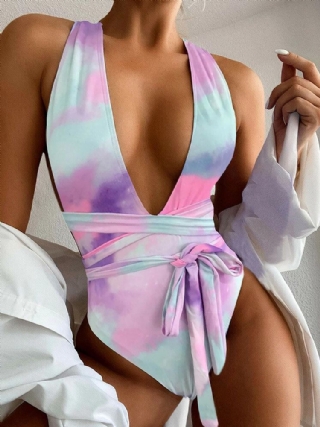 Tie Dye Backless Bandage High Fork Holiday One Piece Naisten Rantauimapuvut