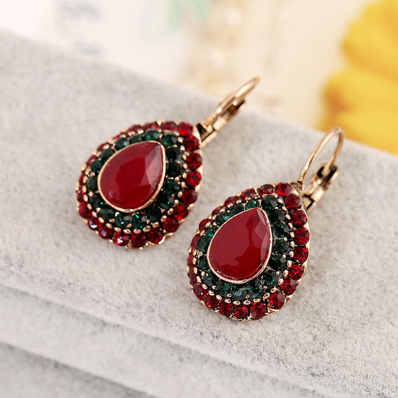 Bohemian Red Crystal Korvakorut Retro Water Drop Ear Drop Tekojalokivikorvakoru Naisille