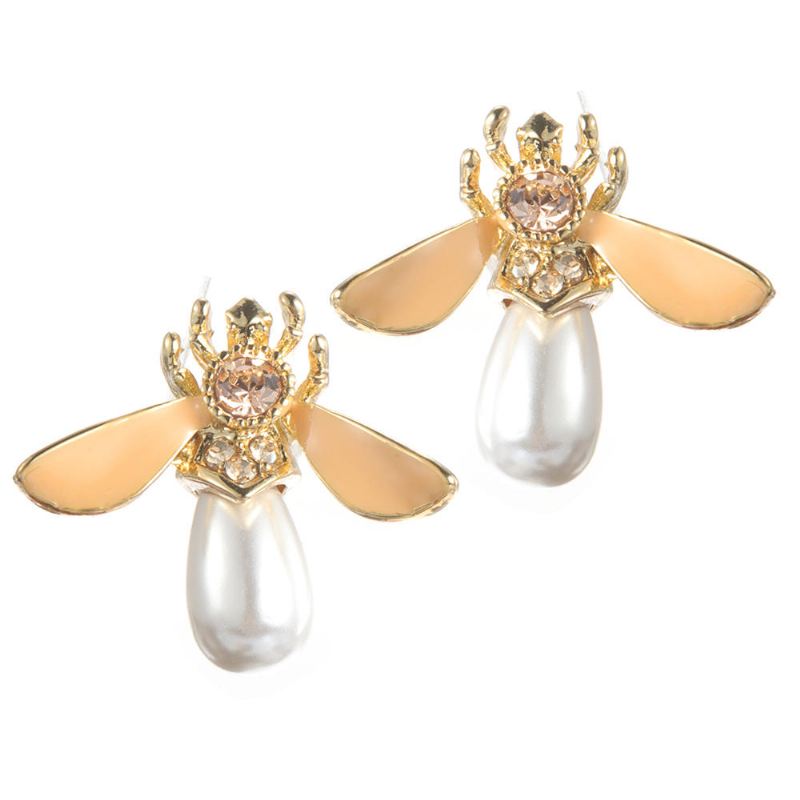 Cute Bees Ear Stud Luxury Kullattu Jalokivi Helmikorvakoru Naisille