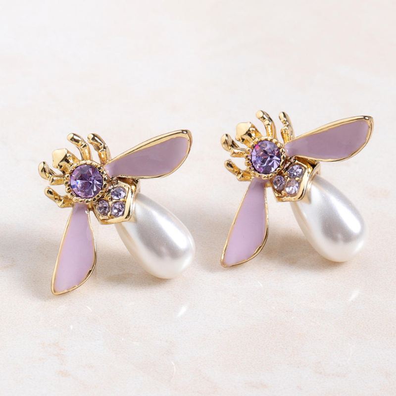 Cute Bees Ear Stud Luxury Kullattu Jalokivi Helmikorvakoru Naisille