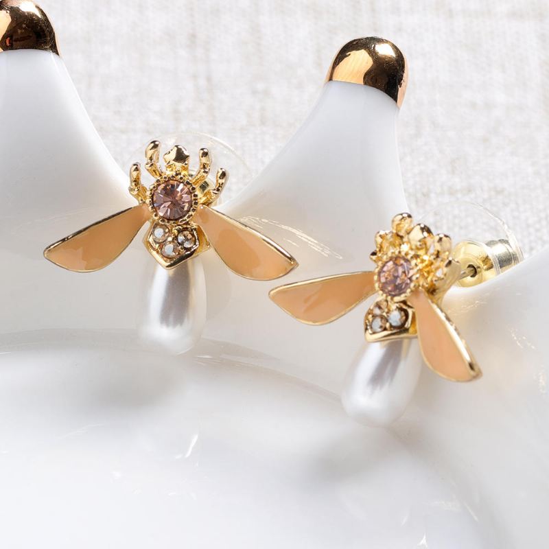 Cute Bees Ear Stud Luxury Kullattu Jalokivi Helmikorvakoru Naisille