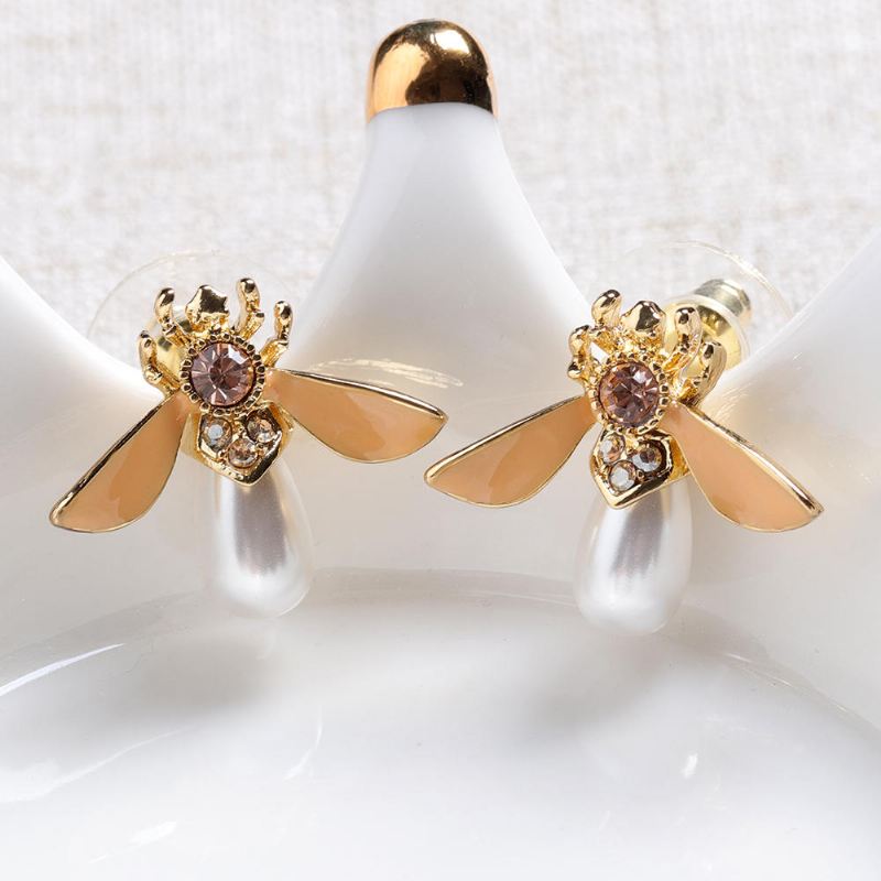 Cute Bees Ear Stud Luxury Kullattu Jalokivi Helmikorvakoru Naisille