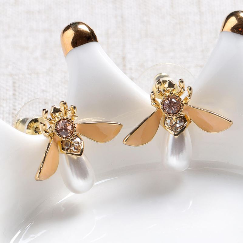 Cute Bees Ear Stud Luxury Kullattu Jalokivi Helmikorvakoru Naisille