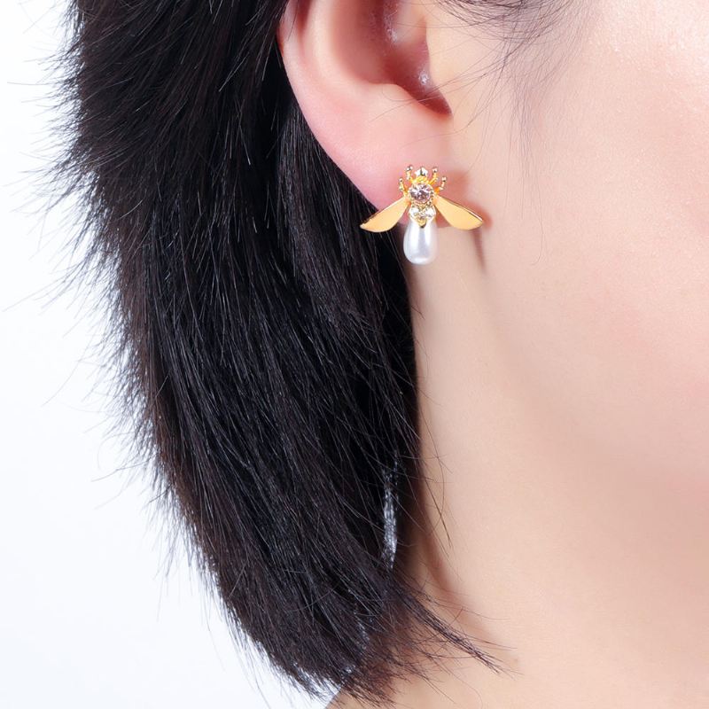 Cute Bees Ear Stud Luxury Kullattu Jalokivi Helmikorvakoru Naisille