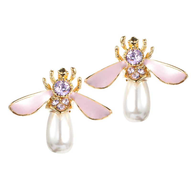 Cute Bees Ear Stud Luxury Kullattu Jalokivi Helmikorvakoru Naisille