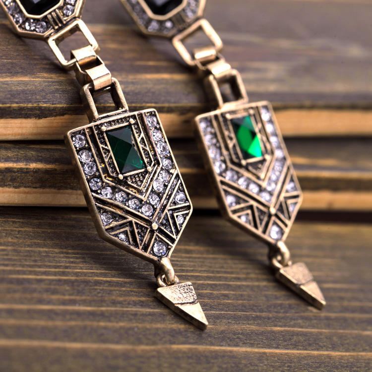 Retro Emerald Diamond Ear Drop Tekojalokivi Korvakoru Pitkät Tyyliset Korvakorut Naisille