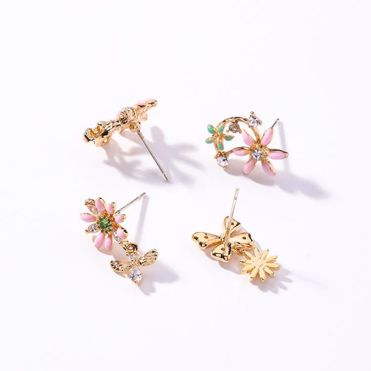 Sweet Flower Butterfly Stud Korvakorut Anallergiset Sterling Hopea Neula Strassikivi Naisten Korvakorut