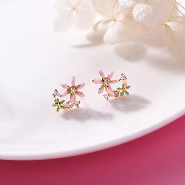 Sweet Flower Butterfly Stud Korvakorut Anallergiset Sterling Hopea Neula Strassikivi Naisten Korvakorut