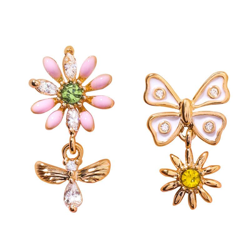 Sweet Flower Butterfly Stud Korvakorut Anallergiset Sterling Hopea Neula Strassikivi Naisten Korvakorut