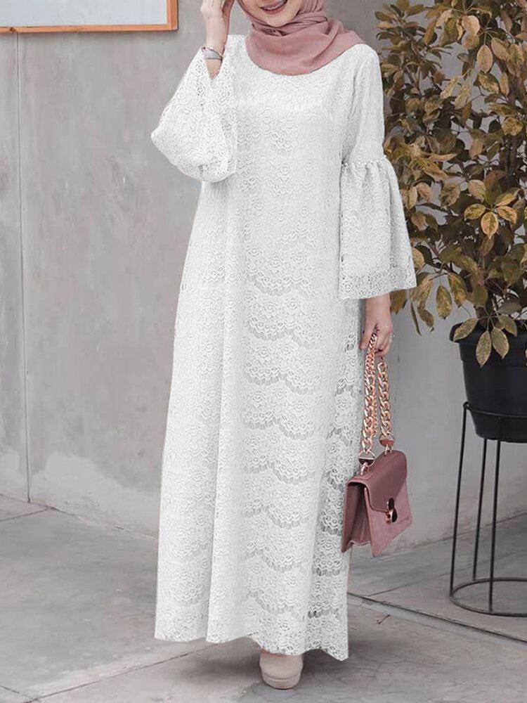 Naisten Abaya Kaftan Lace Patchwork Falre Sleeve Nilkkapituiset Rento Midi Mekot