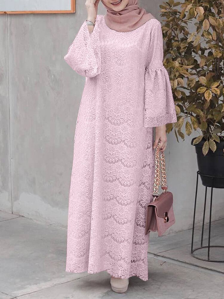 Naisten Abaya Kaftan Lace Patchwork Falre Sleeve Nilkkapituiset Rento Midi Mekot