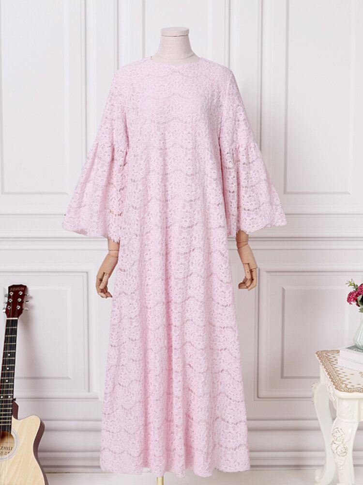 Naisten Abaya Kaftan Lace Patchwork Falre Sleeve Nilkkapituiset Rento Midi Mekot