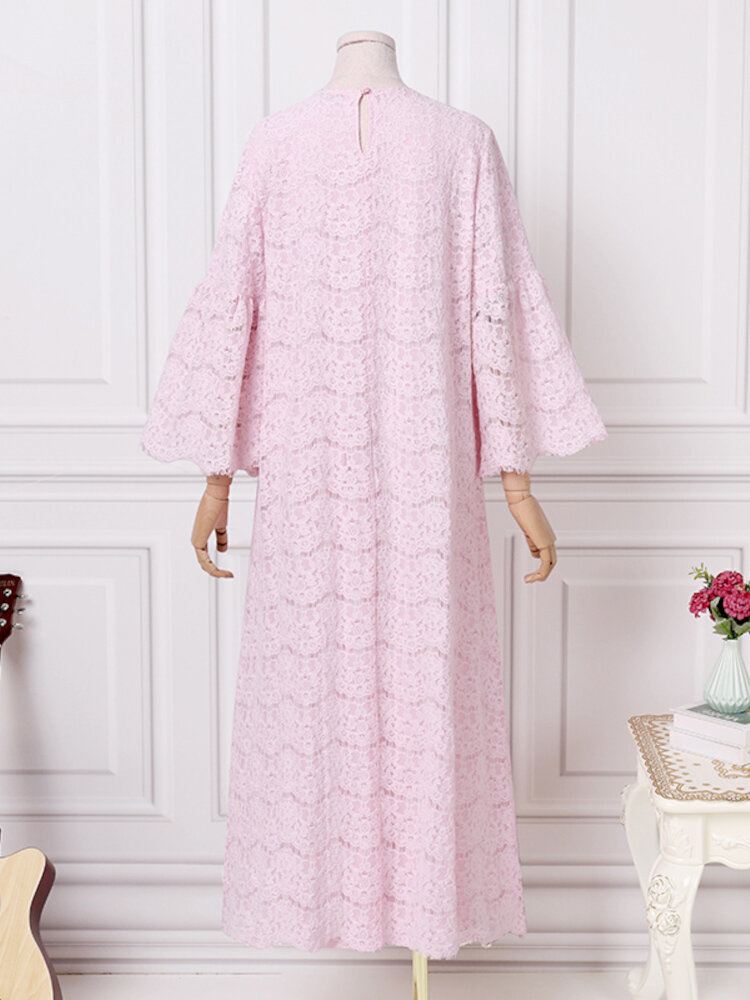 Naisten Abaya Kaftan Lace Patchwork Falre Sleeve Nilkkapituiset Rento Midi Mekot