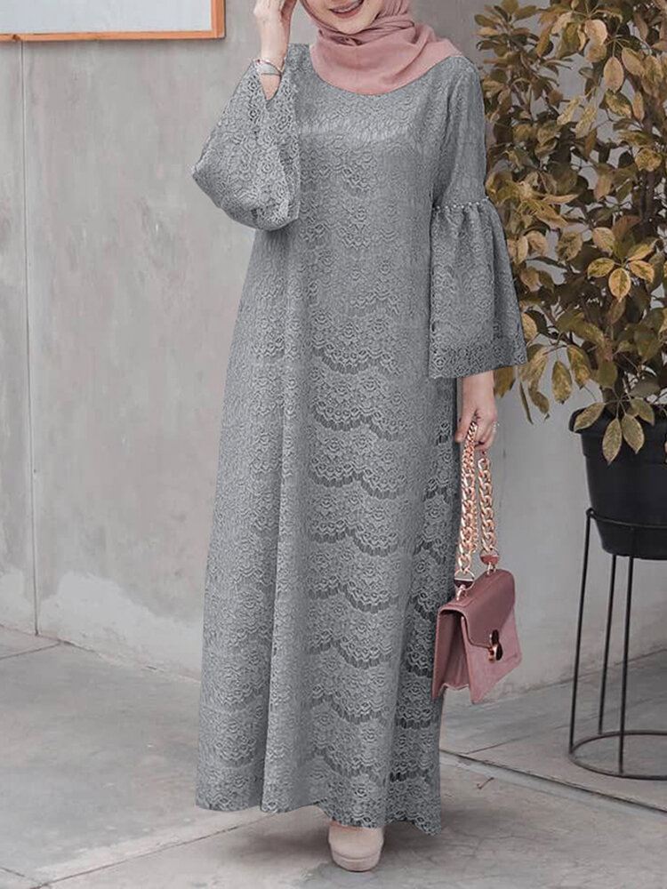 Naisten Abaya Kaftan Lace Patchwork Falre Sleeve Nilkkapituiset Rento Midi Mekot