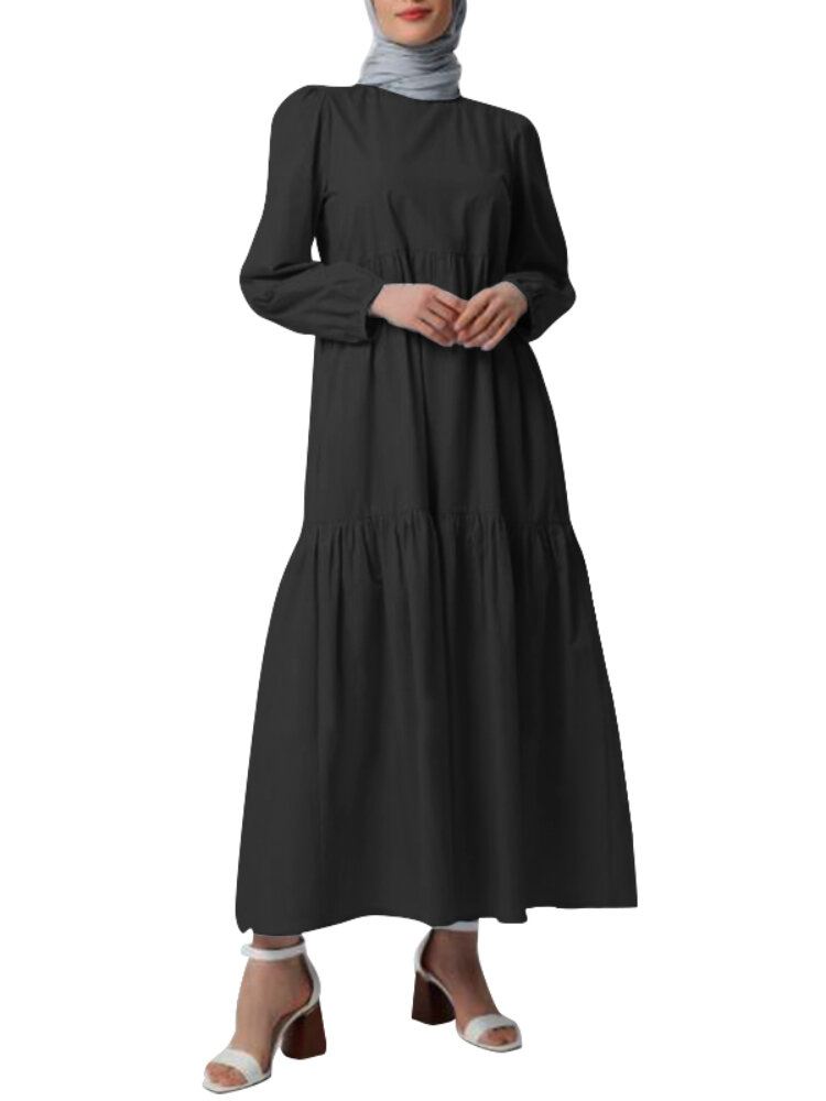 Naisten Kiinteä Pyöreä Kaula Kerroksellinen Selkänapit Abaya Kaftan-mekko