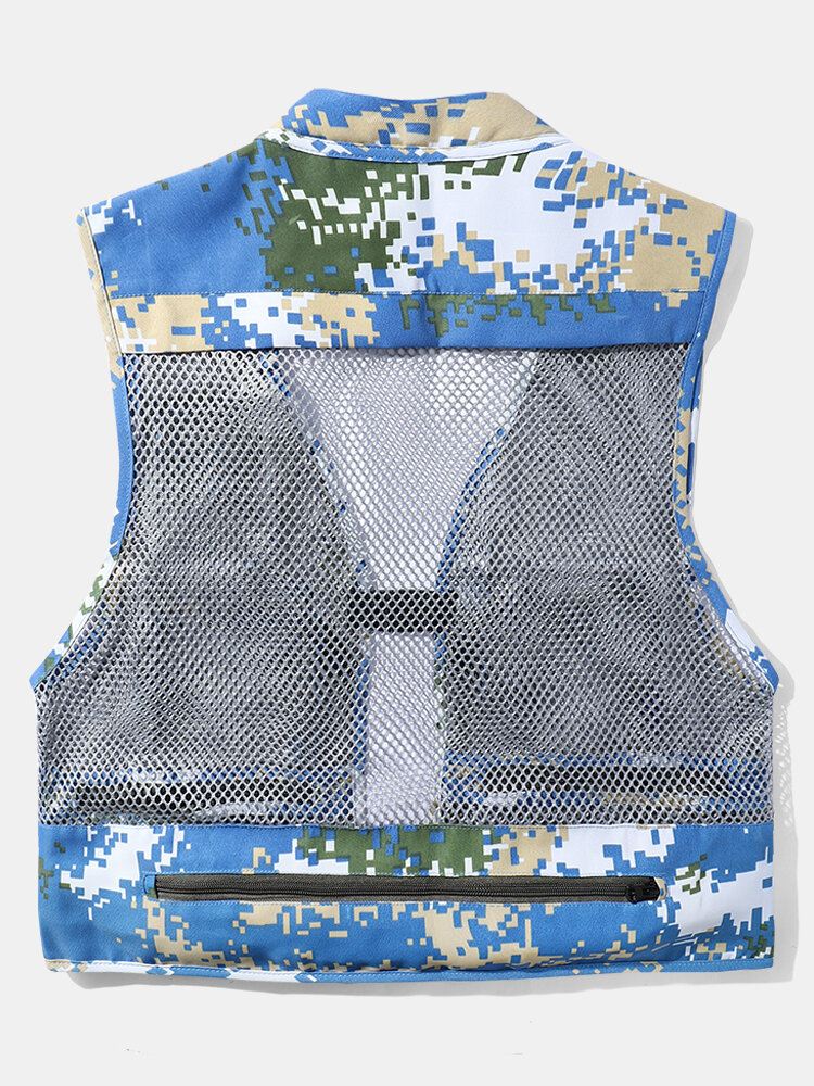 Miesten Naamiointipainatus Mesh Patchwork Utility Vetoketjulliset Taskurahiliivit