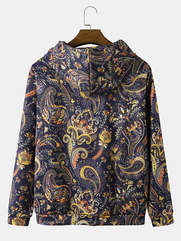 Miehet Retro Etninen Paisley Painatus Kiristysnyörillä Hupparit Kangaroo Taskut Hupullinen Paita