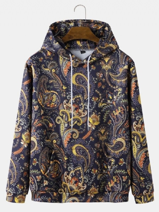 Miehet Retro Etninen Paisley Painatus Kiristysnyörillä Hupparit Kangaroo Taskut Hupullinen Paita