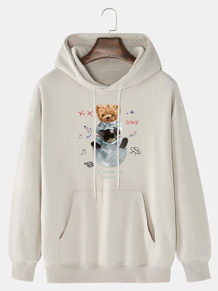 Miesten 100 % Puuvillasta Valmistettu Astronaut Bear Print Drop Olka-huppari Taskulla