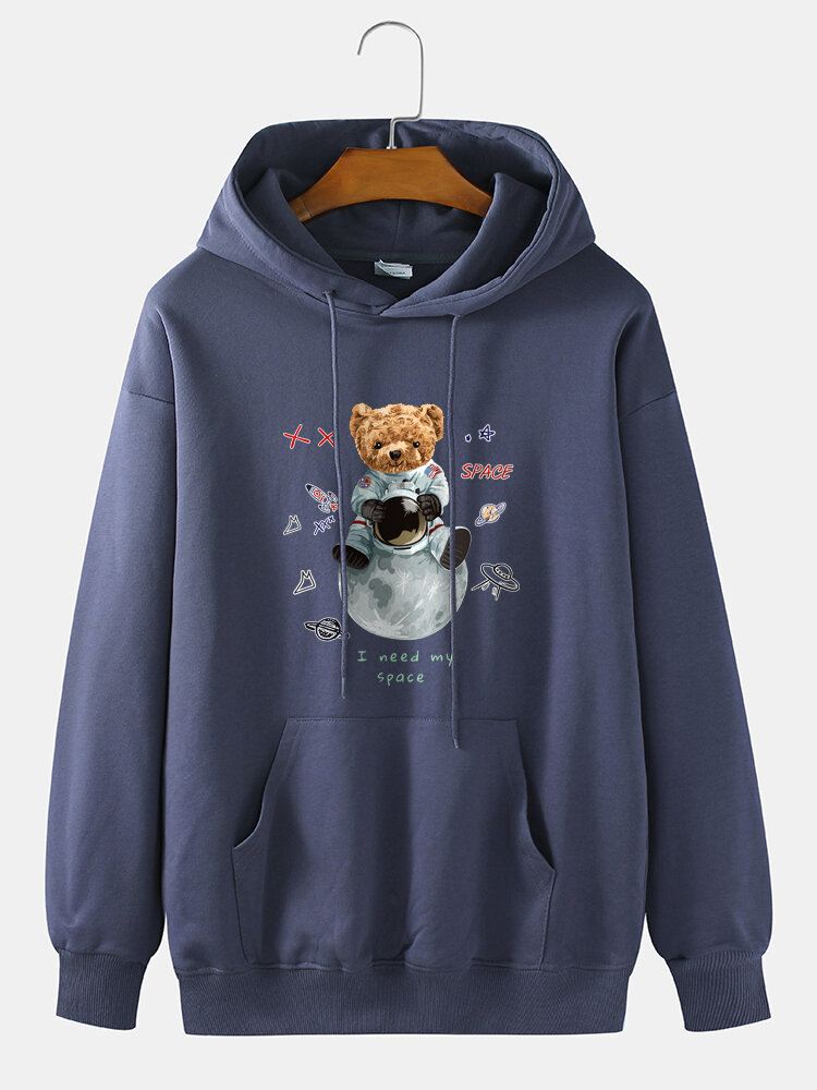 Miesten 100 % Puuvillasta Valmistettu Astronaut Bear Print Drop Olka-huppari Taskulla