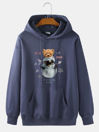 Miesten 100 % Puuvillasta Valmistettu Astronaut Bear Print Drop Olka-huppari Taskulla