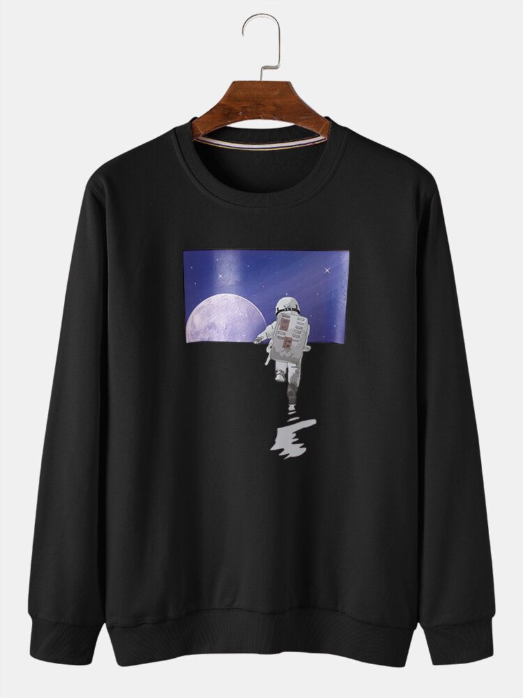 Miesten Astronaut Moon Graphic Crew Neck Cotton Casual Pusero