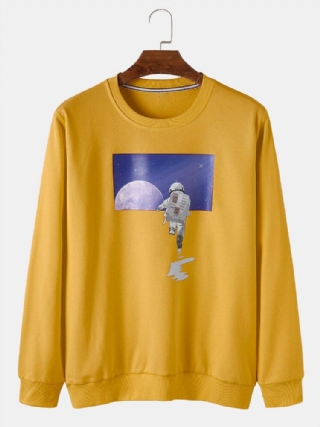 Miesten Astronaut Moon Graphic Crew Neck Cotton Casual Pusero