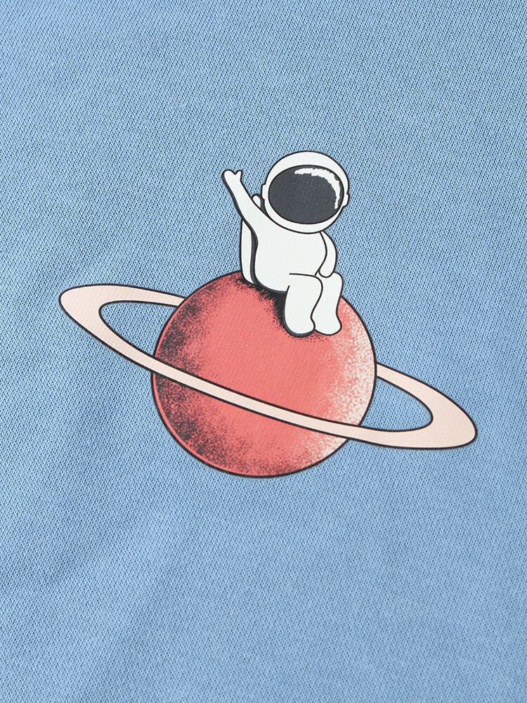 Miesten Astronaut Planet Graphic Drop Shoulder-puuvillahupparit