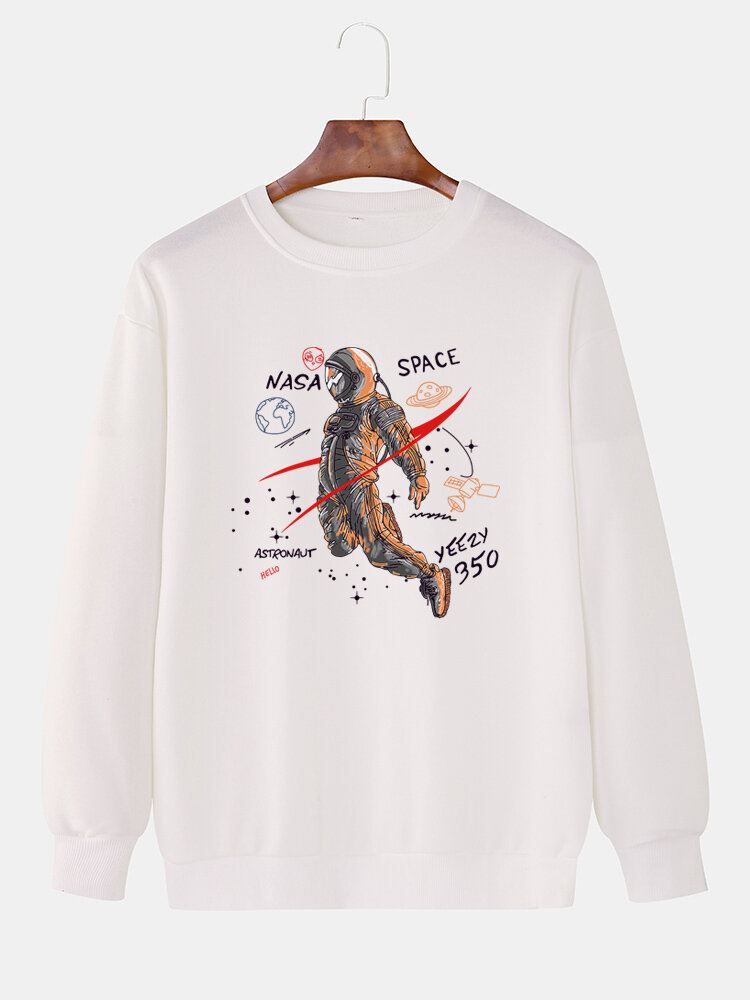 Miesten Astronaut Print Pullover Drop Shoulder Pitkähihaiset Vapaat Collegepaidat