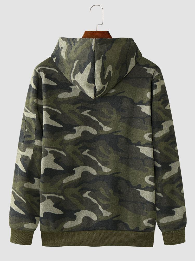 Miesten Camo Print Vetoketju Kiristysnyöri Bodycorn Helma Rento Hupullinen Paita