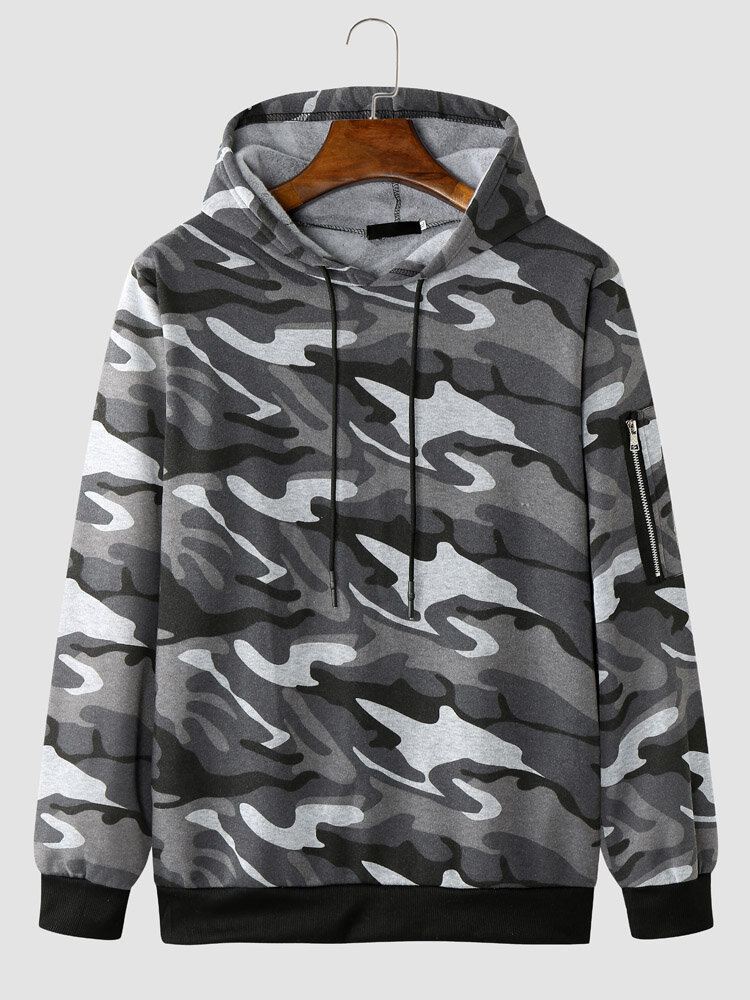 Miesten Camo Print Vetoketju Kiristysnyöri Bodycorn Helma Rento Hupullinen Paita