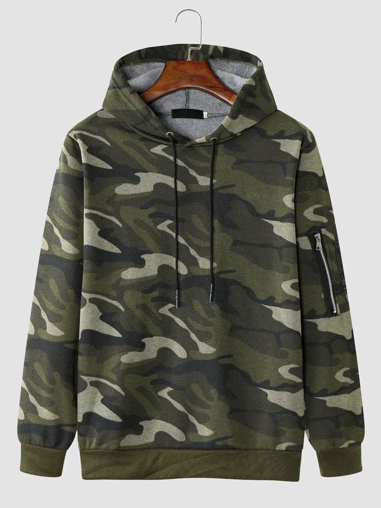 Miesten Camo Print Vetoketju Kiristysnyöri Bodycorn Helma Rento Hupullinen Paita