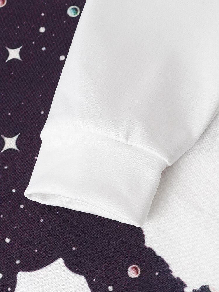 Miesten Design Astronaut Galaxy Print Pitkähihaiset Hupparit Taskulla