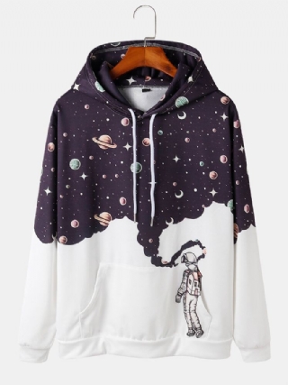 Miesten Design Astronaut Galaxy Print Pitkähihaiset Hupparit Taskulla