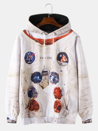 Miesten Design Astronaut Print Kangaroo Pocket Pitkähihaiset Rennot Hupparit