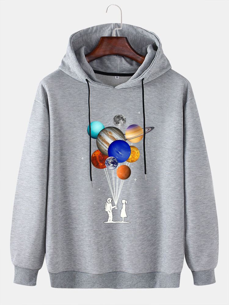 Miesten Design Planet Print Drop Olkapäällä Kiristettävä Huppari