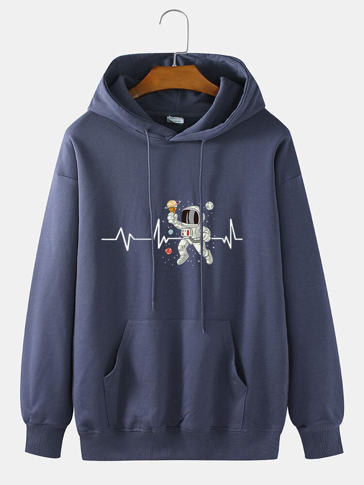 Miesten Ecg Ice Cream Astronaut Print Puuvillainen Kiristysnyörillinen Villapaita