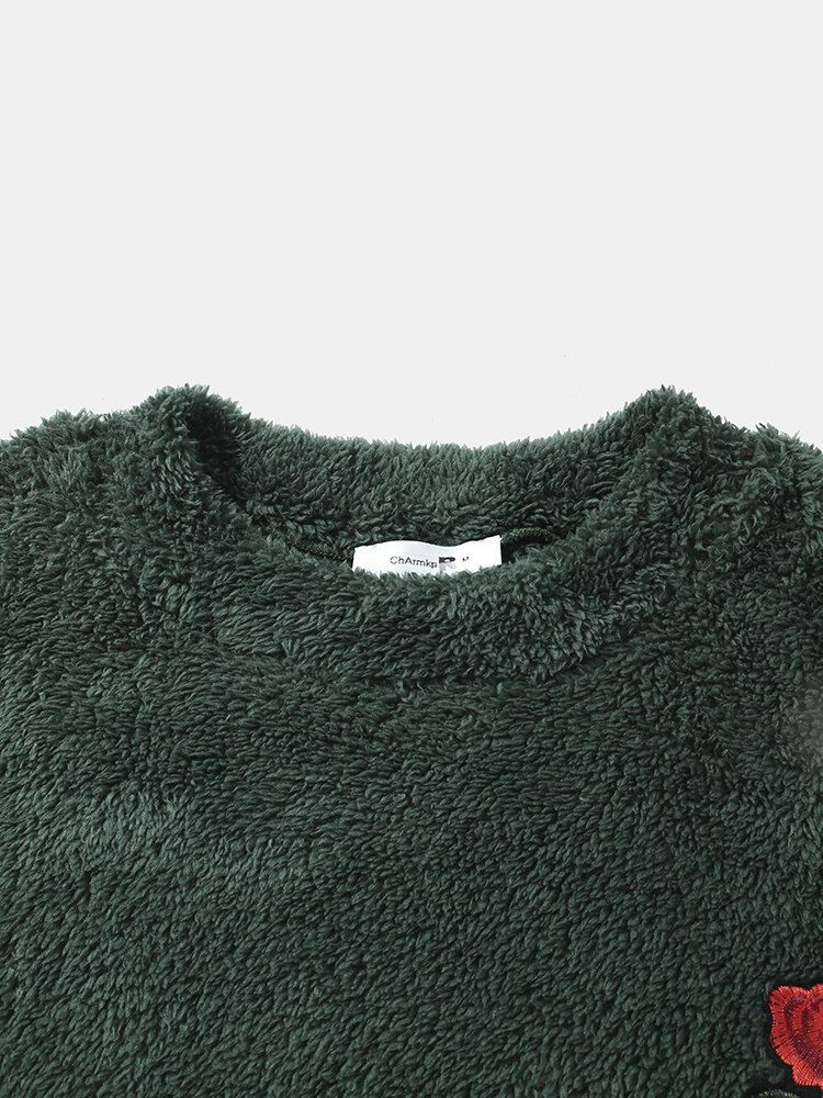 Miesten Fleece-kirjonta Kukka Pure Solid-neulepusero Crew Neck-neulepusero