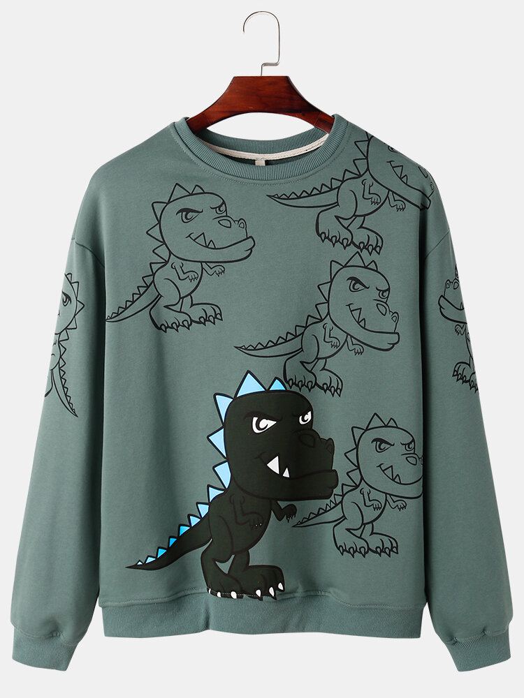 Miesten Graffiti-dinosaur Print Pullover Drop Shoulder Street Collegepaita