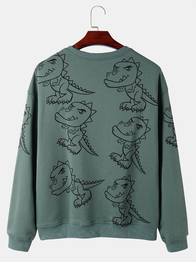 Miesten Graffiti-dinosaur Print Pullover Drop Shoulder Street Collegepaita