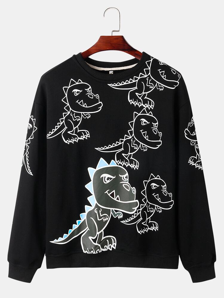 Miesten Graffiti-dinosaur Print Pullover Drop Shoulder Street Collegepaita