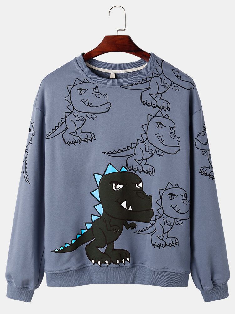 Miesten Graffiti-dinosaur Print Pullover Drop Shoulder Street Collegepaita