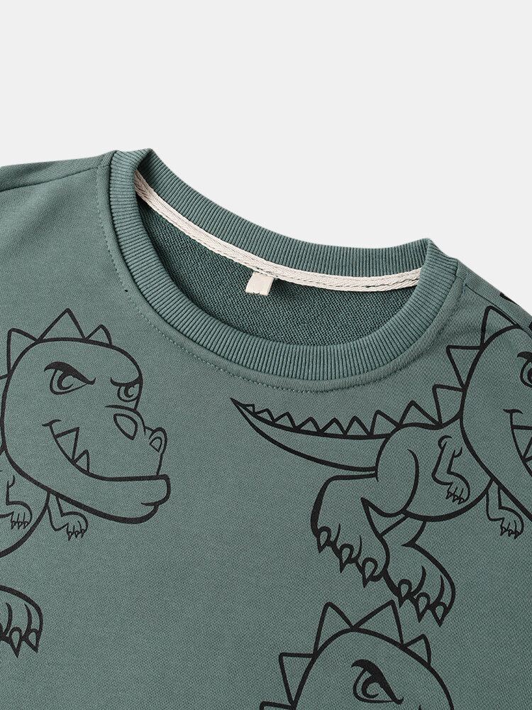 Miesten Graffiti-dinosaur Print Pullover Drop Shoulder Street Collegepaita