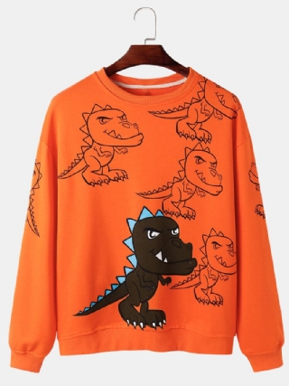 Miesten Graffiti-dinosaur Print Pullover Drop Shoulder Street Collegepaita