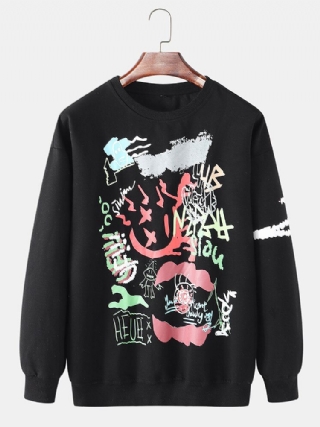 Miesten Graffitipainatus Crew Neck Cotton Drop Shoulder Pusero