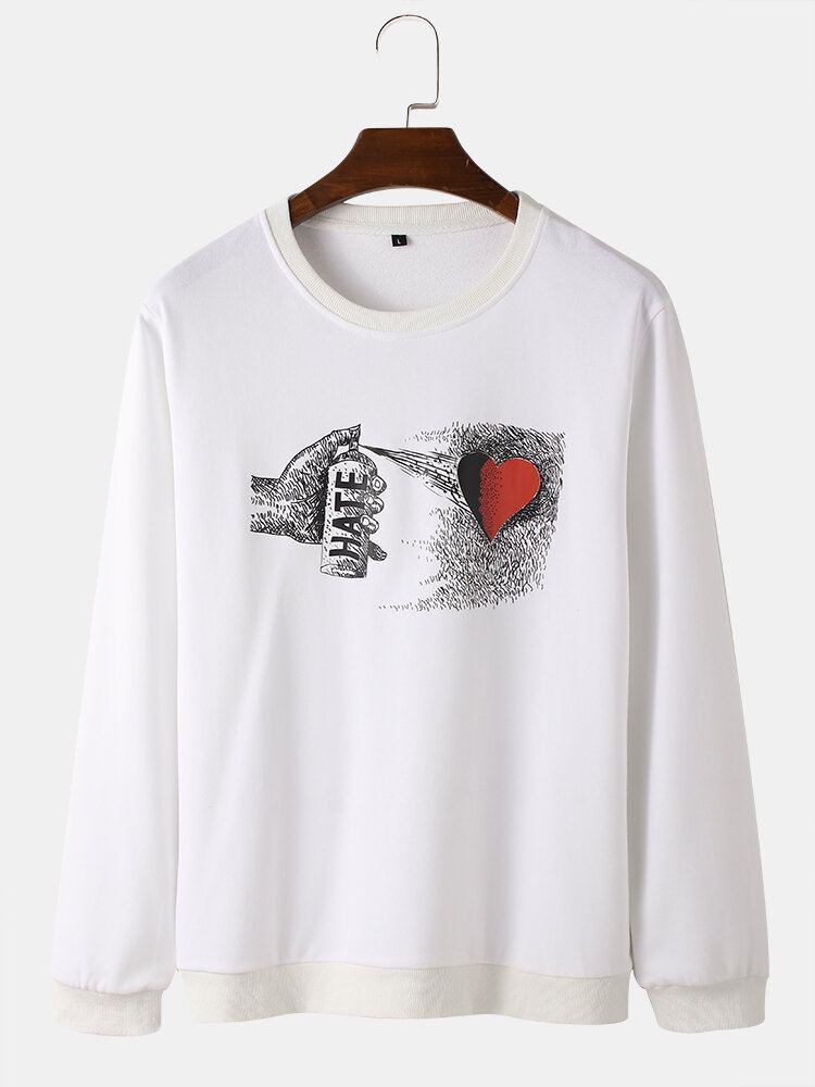 Miesten Hate Heart Graafinen Printti Pyöreäpääntie Cotton Street Sweatshirts