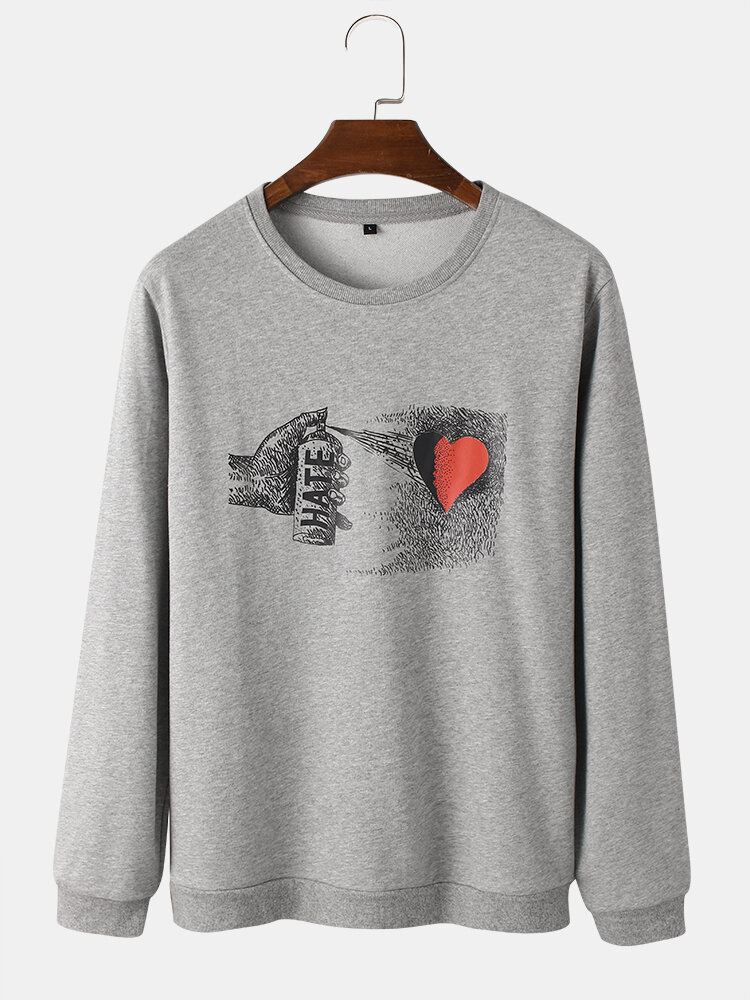 Miesten Hate Heart Graafinen Printti Pyöreäpääntie Cotton Street Sweatshirts