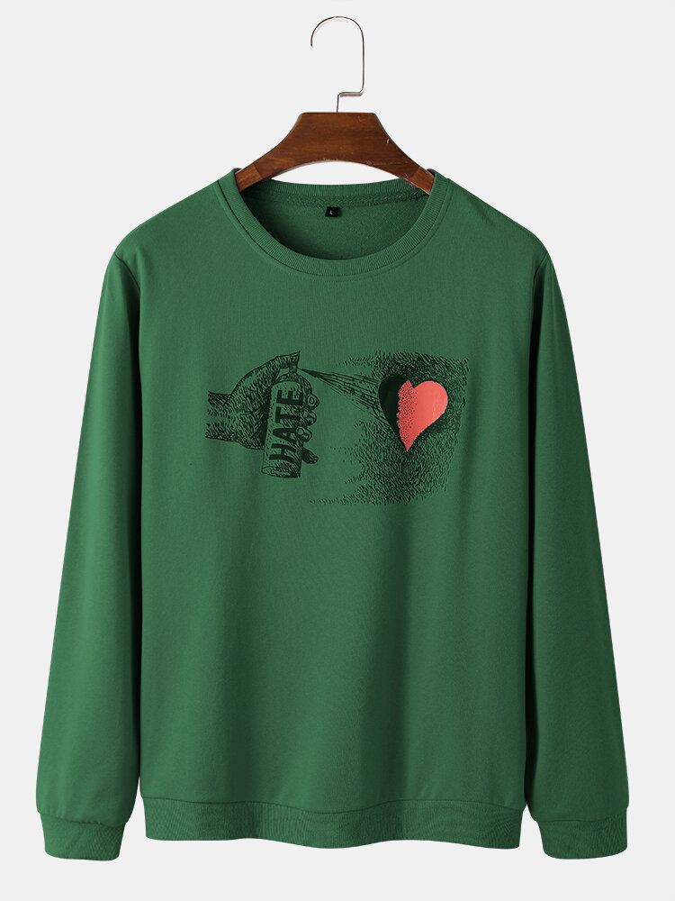 Miesten Hate Heart Graafinen Printti Pyöreäpääntie Cotton Street Sweatshirts