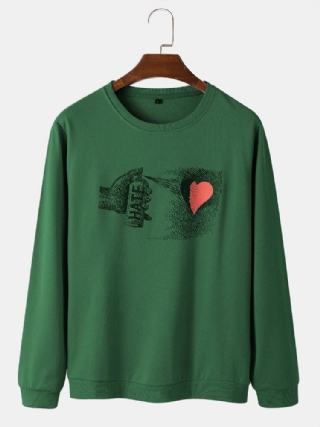 Miesten Hate Heart Graafinen Printti Pyöreäpääntie Cotton Street Sweatshirts