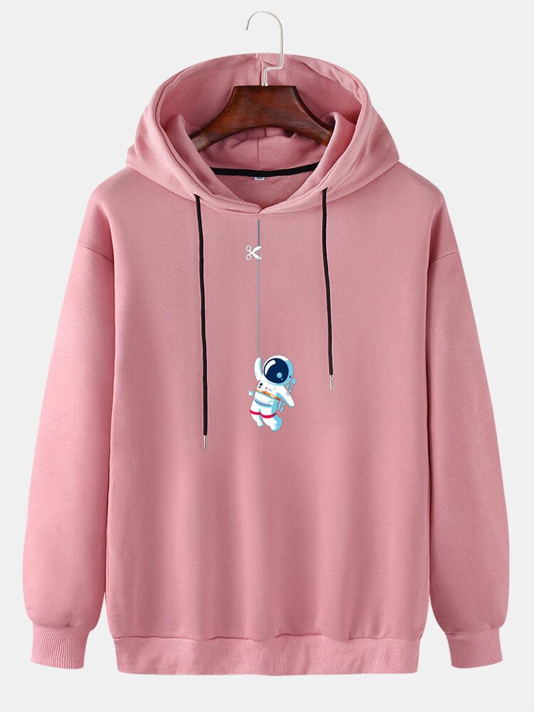 Miesten Hauska Söpö Astronaut Print Solid Pullover Casual Huppari